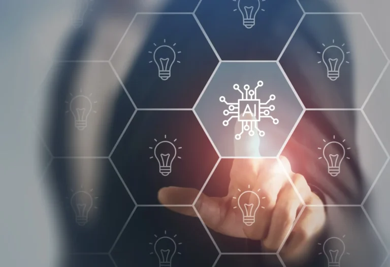 Using AI to generate business ideas. Artificial intelligence tool help business to identify potential opportunities for new products or services, creative ideas or content. AI adoption for business.