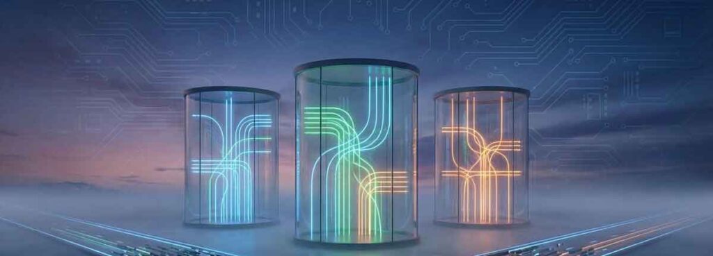 Three data silos visualizing siloed systems