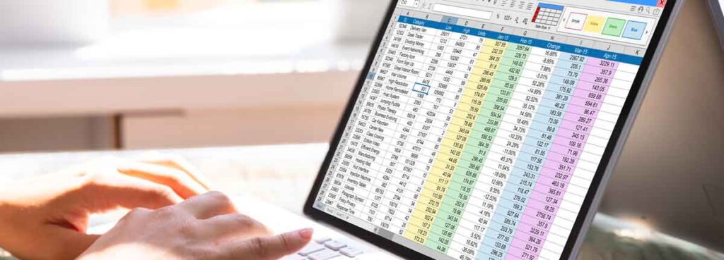 person working on a spreadsheet